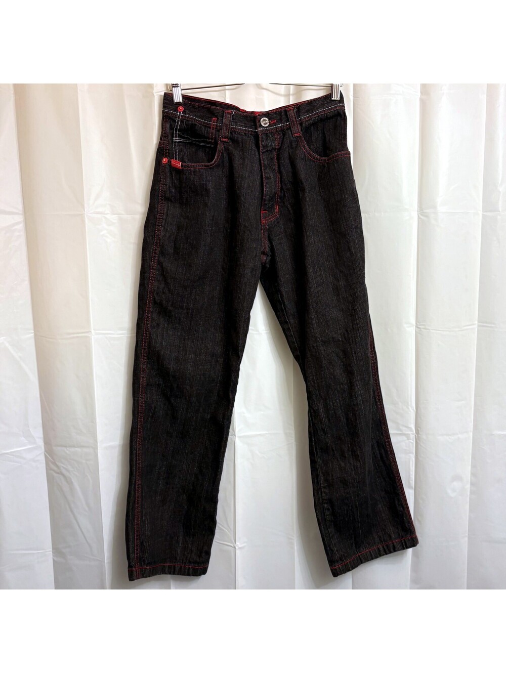 5ive Jungle & Co. Men's Straight Jeans Size 32 Black w/ Red Trim 29 3/4" Inseam